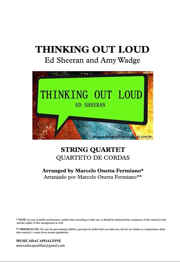 Thinking Out Loud - Ed Sheeran- String Quartet - Score and parts sheet music download