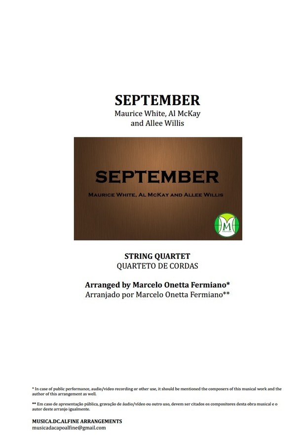 September - Earth, Wind & Fire - String Quartet - Score and parts