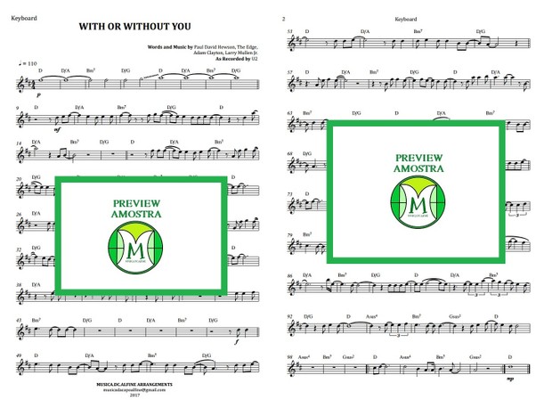 With or Withour You | U2 | Keyboard or Violin | Sheet Music