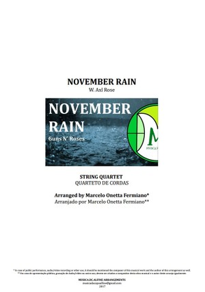 November Rain - Guns N'Roses - Quarteto de Cordas - Partitura completa em dois tons: B (si) e C (dó)