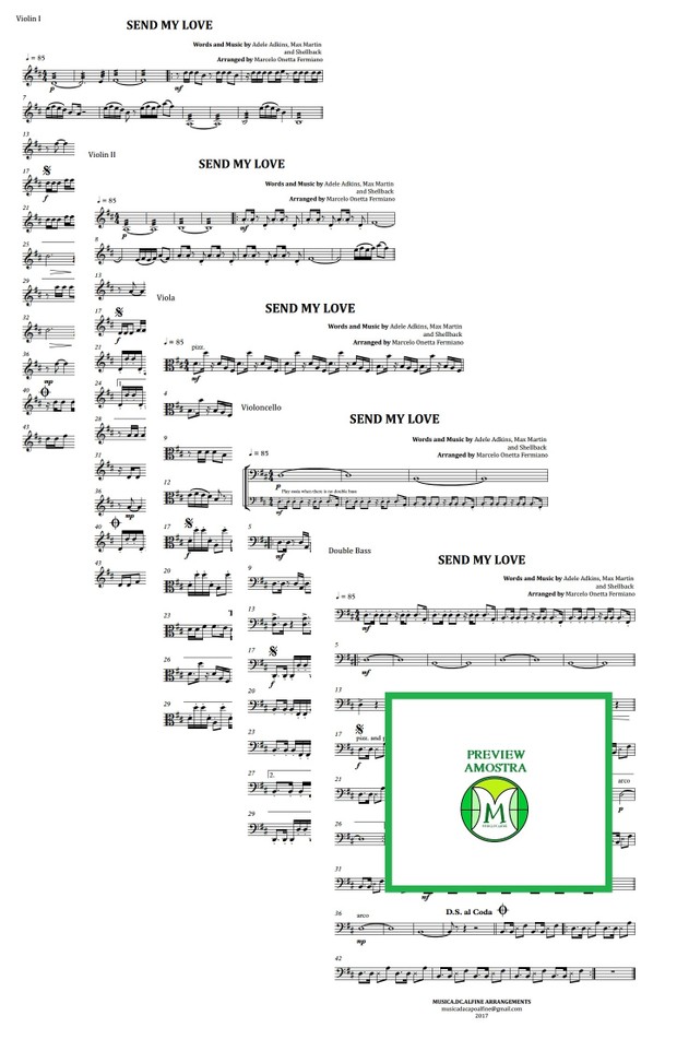 Send My Love | Adele | String Quartet or String Quintet | Score and Parts