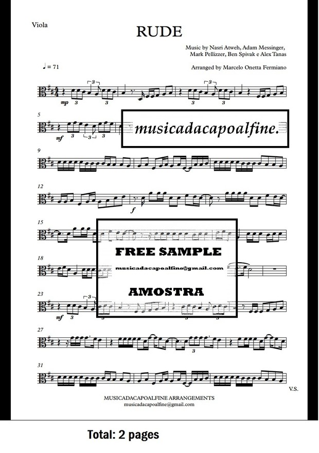 D Major - RUDE - MAGIC! - Viola - Sheet Music pdf