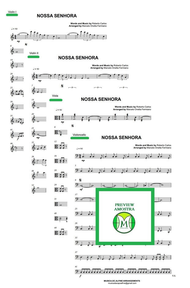 Nossa Senhora - Roberto Carlos - Quarteto de Cordas - Partitura