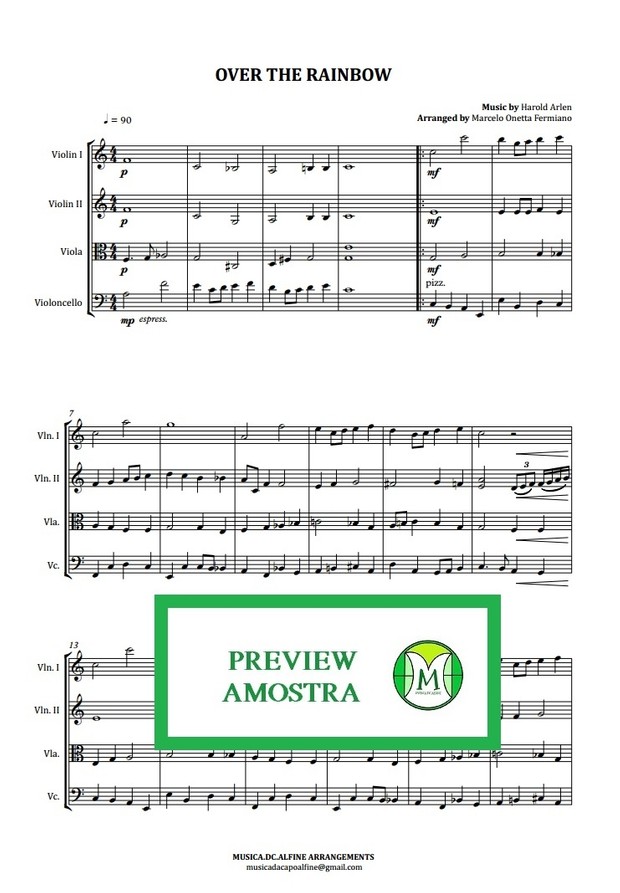 Além do Arco Íris - Harold Arlen - Quarteto de Cordas - Grade e Partes