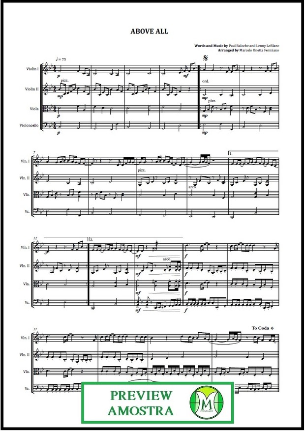 Above All | Michael W. Smith | Quarteto de Cordas | Partitura Completa Download