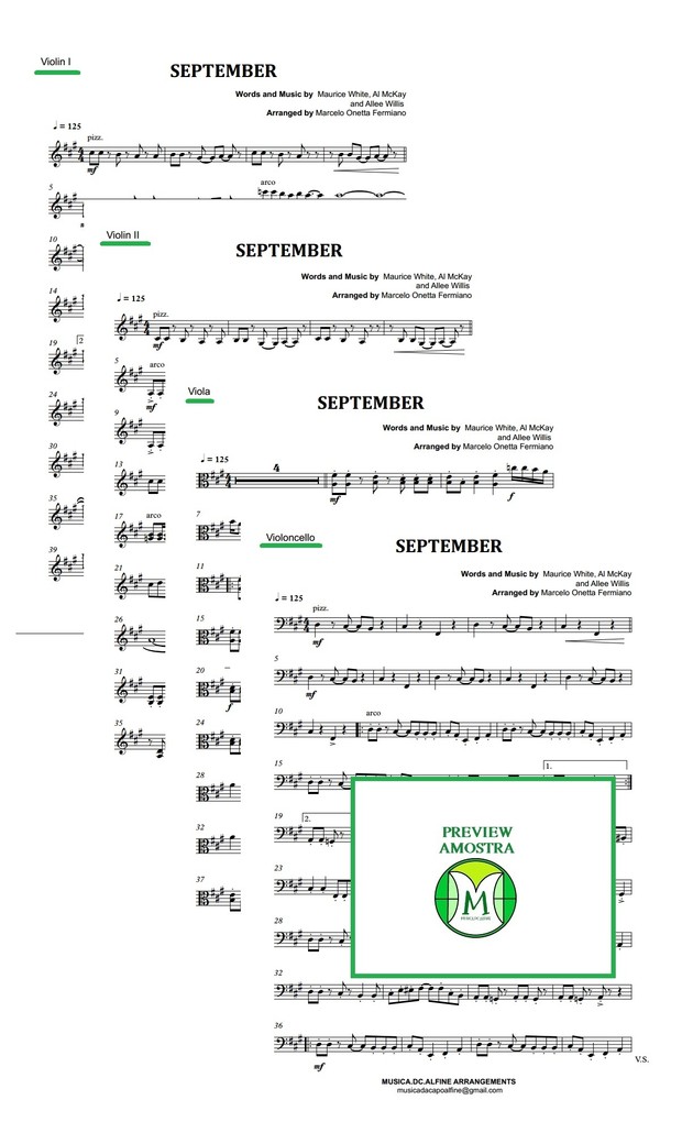 September - Earth, Wind & Fire - String Quartet - Score and parts