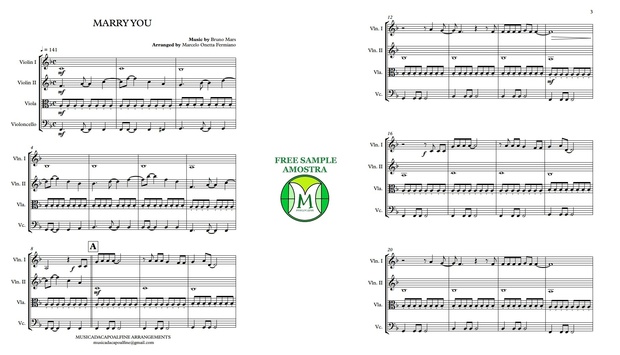 Marry you - Bruno Mars / Sheet Music for String Quartet / Download