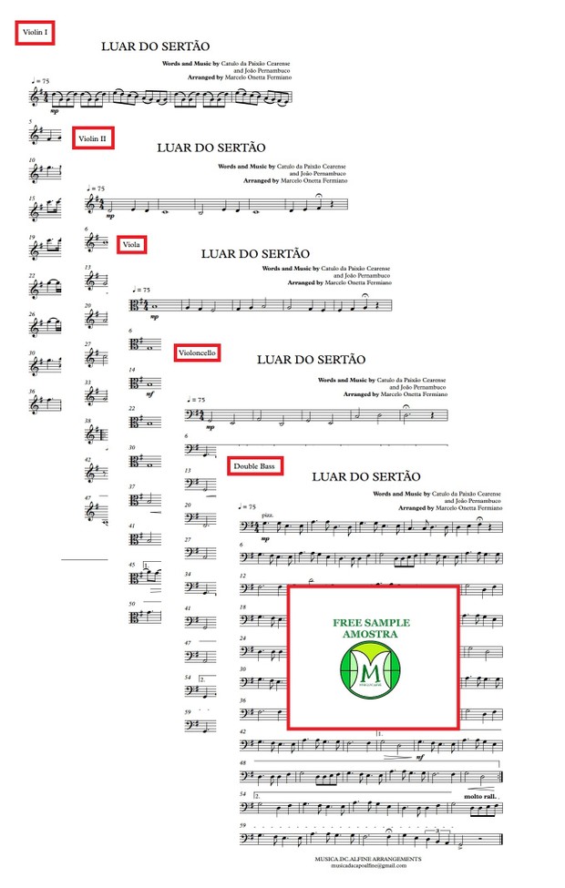 Luar do Sertão - Orquestra de Câmara ou Quinteto de Cordas - Grade e Partes Partitura