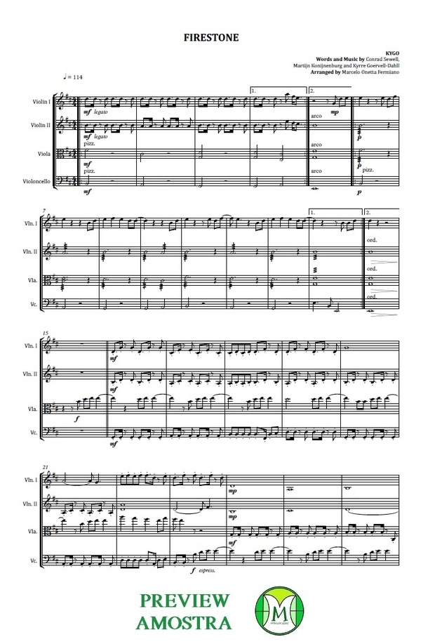 Firestone | Kygo | String Quartet | Score and Parts | Download