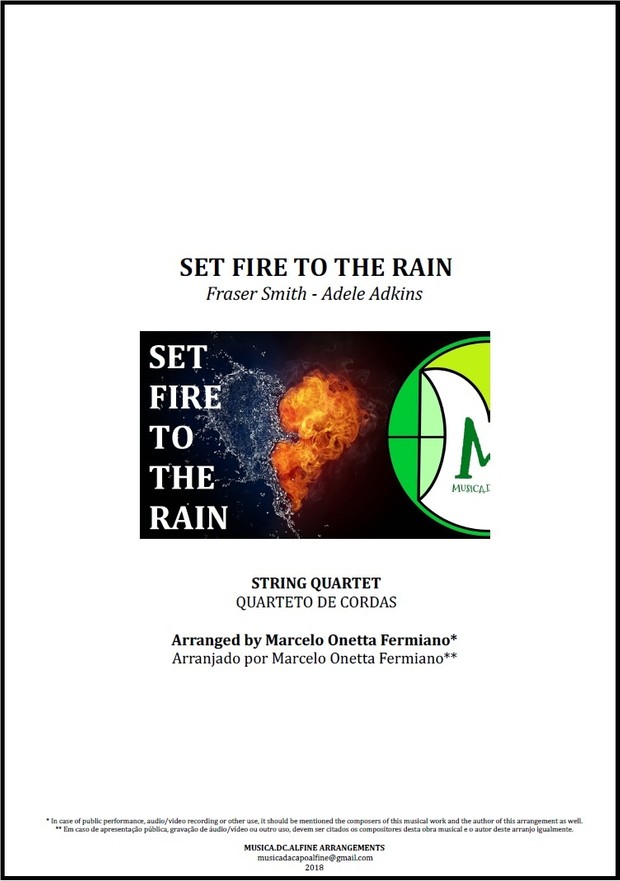 Set Fire To The Rain | Adele | Quarteto de Cordas | Partitura Completa Download