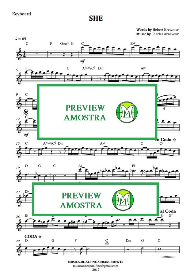 She - Charles Aznavour - Keyboard or Violin - Sheet Music