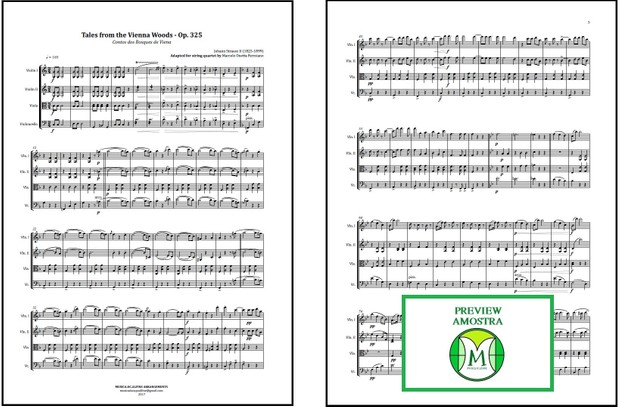 Contos dos Bosques de Viena | Strauss | Quarteto de Cordas | Partitura Completa