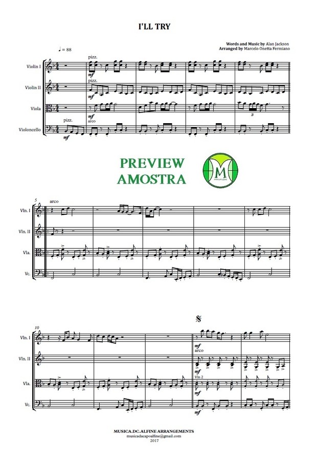 I'll Try | Alan Jackson | String Quartet | Score and Parts | Download
