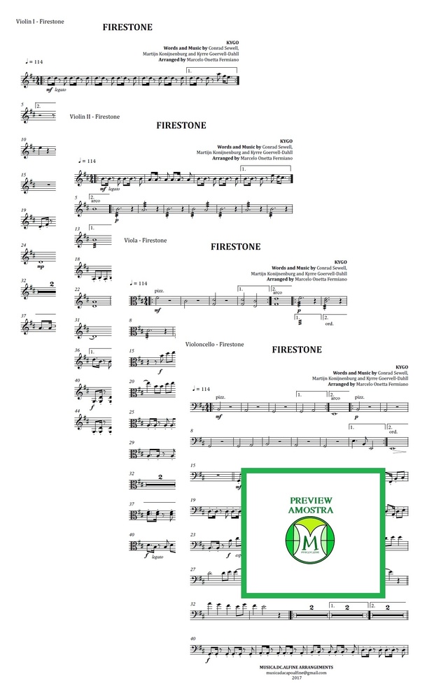 Firestone | Kygo | String Quartet | Score and Parts | Download