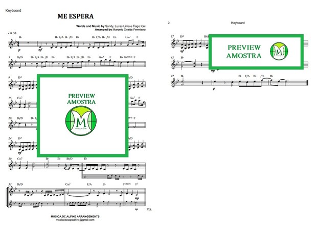 Me Espera - Sandy e Tiago Iorc - Teclado ou Violino- Partitura com Cifra
