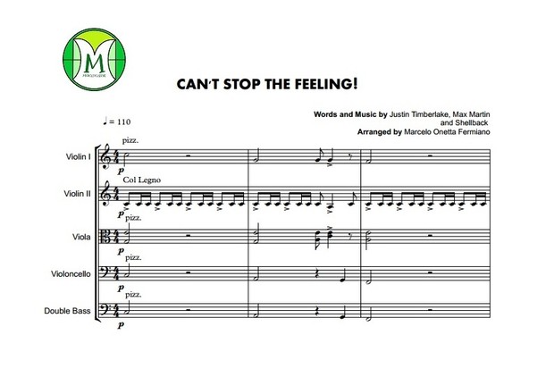 Can't Stop The Feeling - Justin Timberlake - String Orchestra/String Quintet - Score and parts.