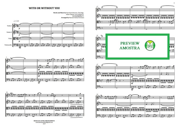 With or Withour You | U2 | Quarteto de Cordas | Partitura Completa Download