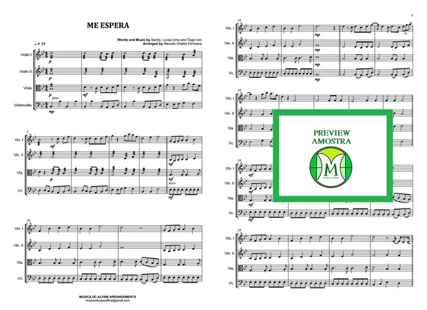 Me Espera - Sandy e Tiago Iorc - Quarteto de Cordas - Partitura