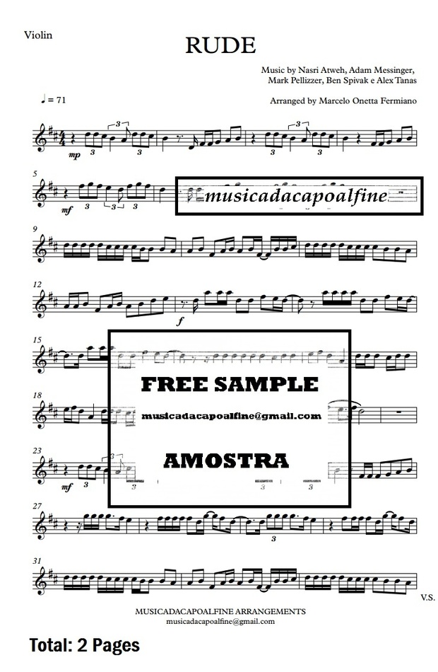 D Major - RUDE - MAGIC! - Violin - Sheet Music pdf