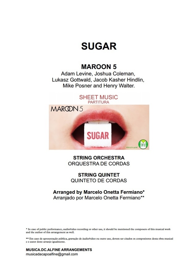 Db(key) Sugar - Maroon 5 - String Orchestra Sheet Music - Score and parts