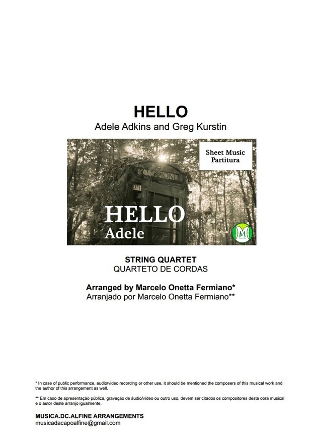 Hello - Adele - String Quartet - Sheet Music - Score and parts / Sheet Music