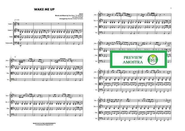 Wake Me Up - Avicii - String Quartet - Score and parts Download
