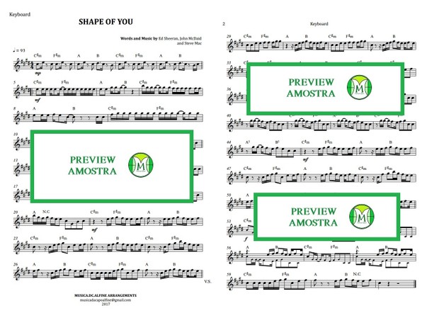 Shape Of You - Ed Sheeran - Keyboard or Violin - Sheet Music