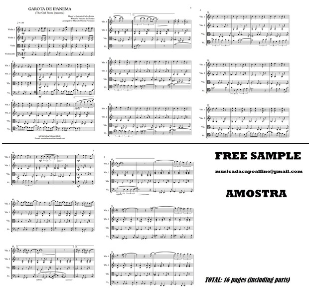 Garota de Ipanema - Tom Jobim - String Quartet - Download Sheet Music - Score and parts