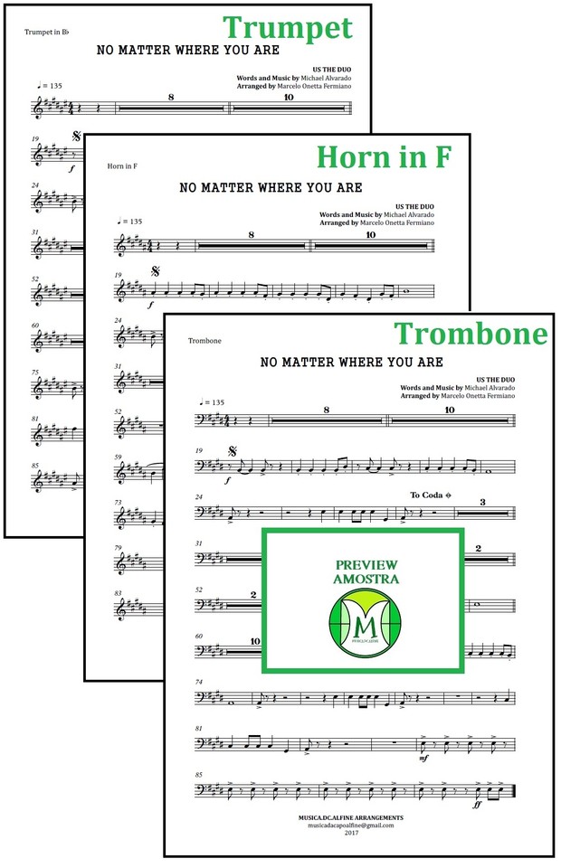 No Matter Where You Are | Us The Duo | Quarteto de Cordas e Trio de Metais | Partitura Completa