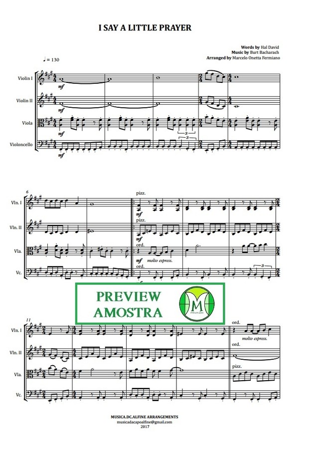I Say a Little Prayer | Aretha Franklin | Quarteto de Cordas | Partitura Completa
