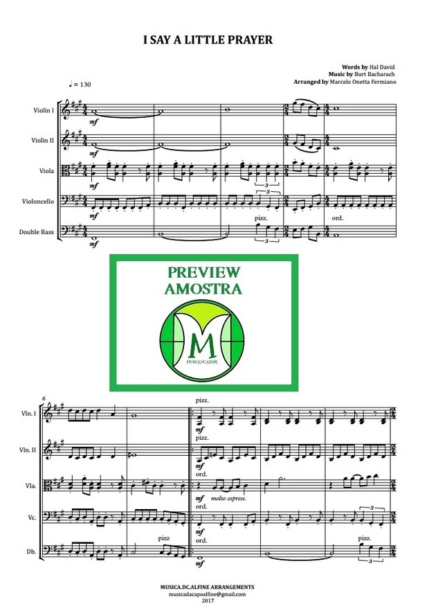 I Say a Little Prayer - Aretha Franklin - String Orchestra or String Quintet - Score and parts