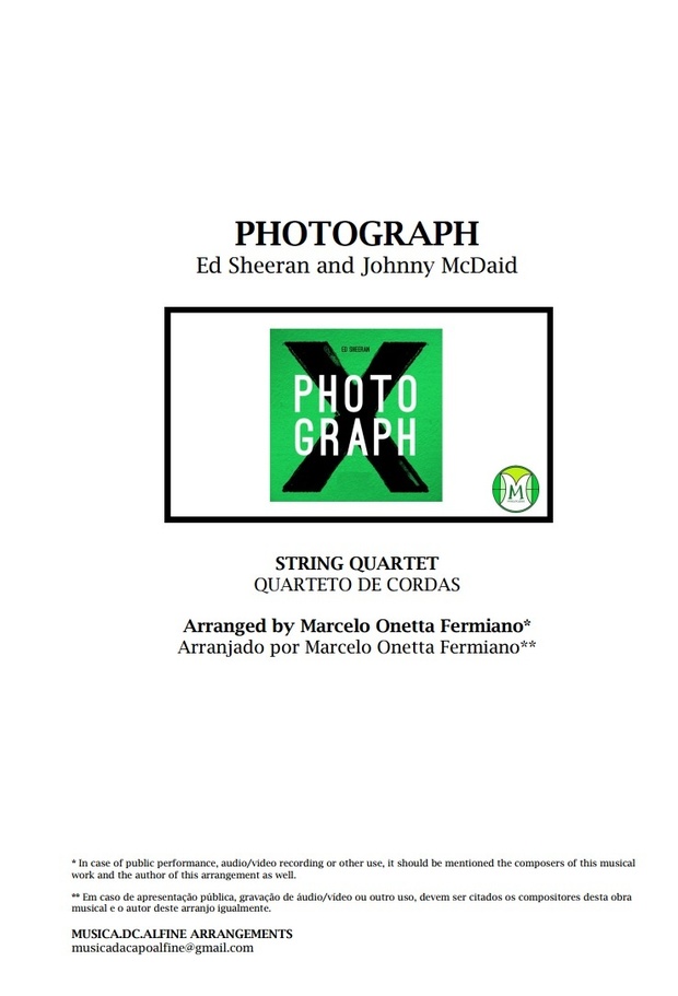 Photograph - Ed. Sheeran - String Quartet - Score and parts.