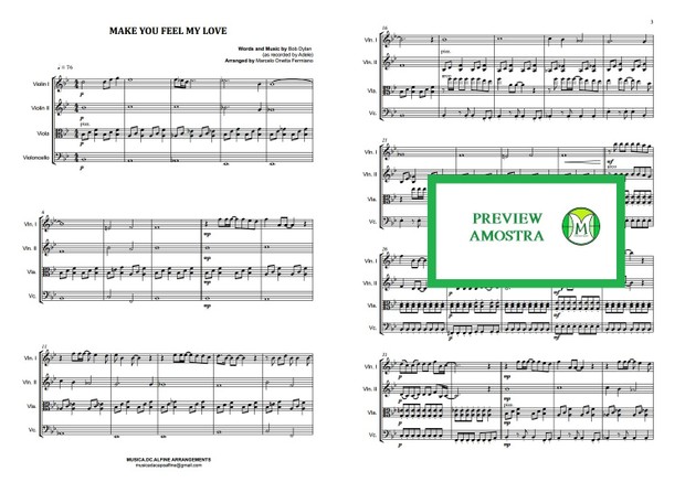 Make You Feel My Love - Dylan/Adele - String Quartet- Score and parts