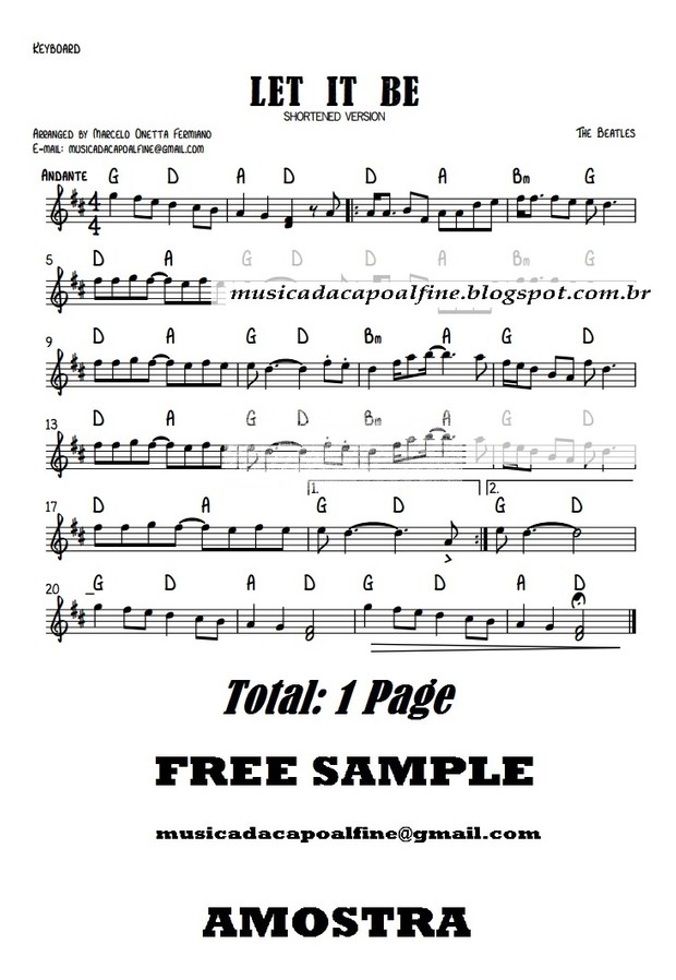 LET IT BE - Keyboard with Chords - Parts. sheet music pdf