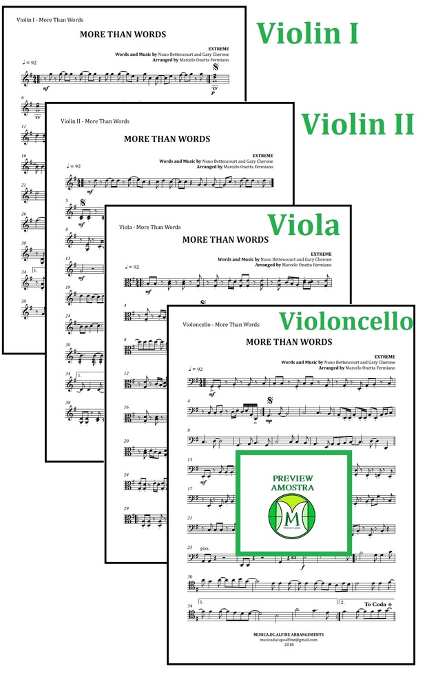 More Than Words | Extreme | String Quartet | Score and Parts | Download