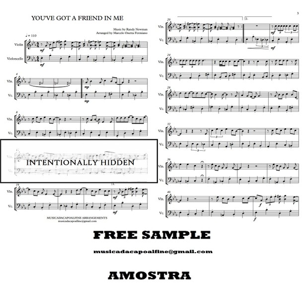 You've Got a Friend in Me - Randy Newman - Violin And Cello - Sheet Music PDF Toy Story