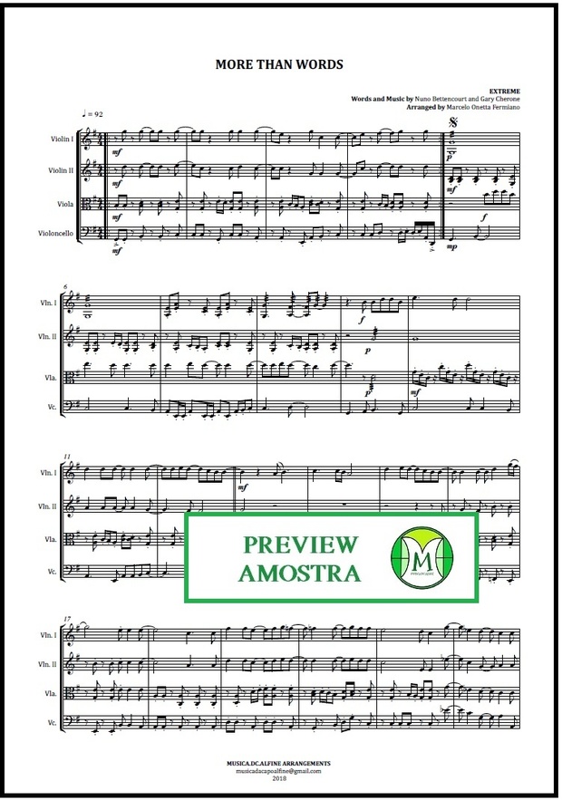 More Than Words | Extreme | String Quartet | Score and Parts | Download