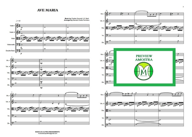 Ave Maria - Gounod - String Orchestra/String Quintet - Score and parts