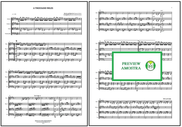 A Thousand Miles | Vanessa Carlton | Quarteto de Cordas | Partitura Completa Download