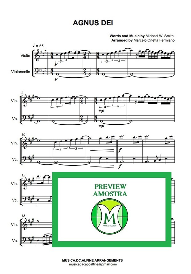 Agnus Dei - Michael W. Smith - Violin and Violoncello - Score and parts