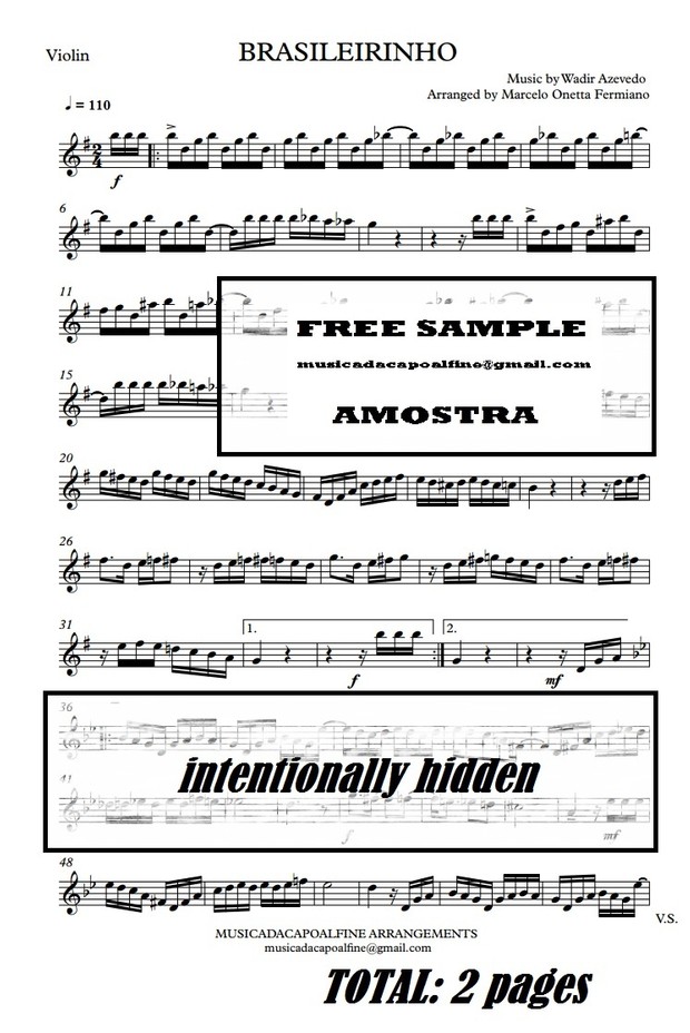 Brasileirinho - Waldir Azevedo - Violin - Sheet Music Partitura PDF