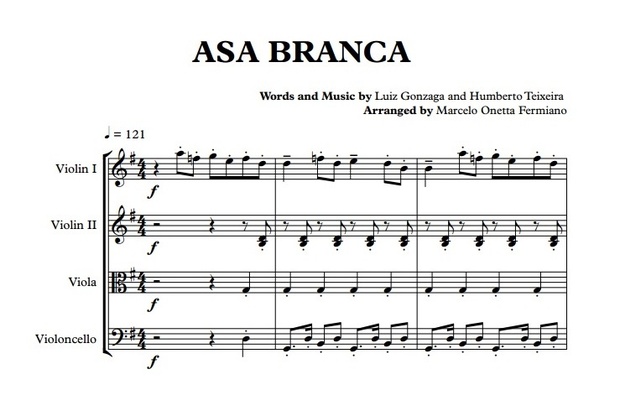 Asa Branca - L Gonzaga - Quarteto de Cordas - Partitura com Grade e Partes