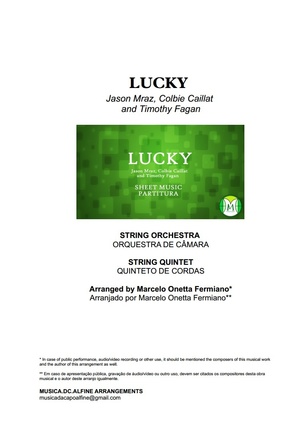 Lucky - Jason Mraz and C. Caillat - String Orchestra or String Quintet - Score and parts Sheet Music