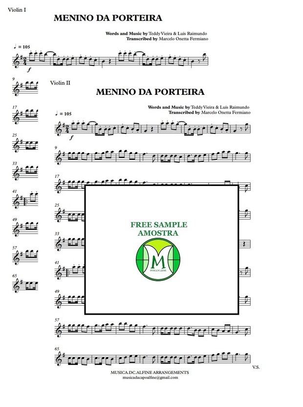 Menino da Porteira - 2 Violinos - Partitura com Grade e as Partes