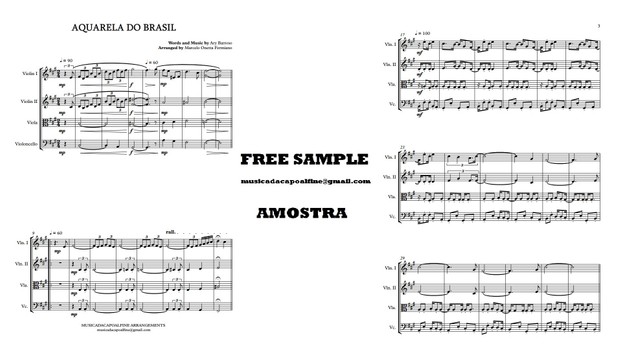 AQUARELA DO BRASIL - Ary Barroso - String Quartet - Quarteto de Cordas Sheet Music