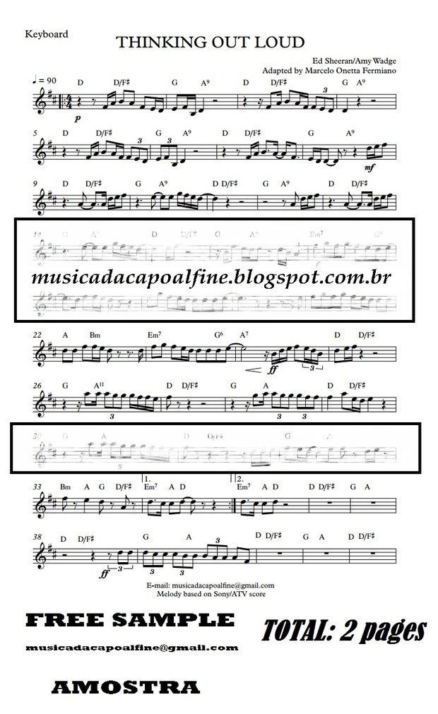Thinking Out Loud - Ed. Sheeran - Keyboard - Parts Sheet Music Download