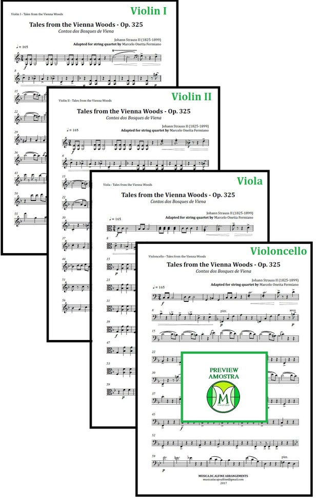 Contos dos Bosques de Viena | Strauss | Quarteto de Cordas | Partitura Completa