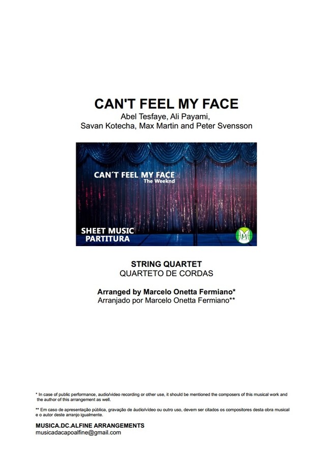Can't Feel My Face - The Weeknd - String Quartet - Score and parts - Sheet Music
