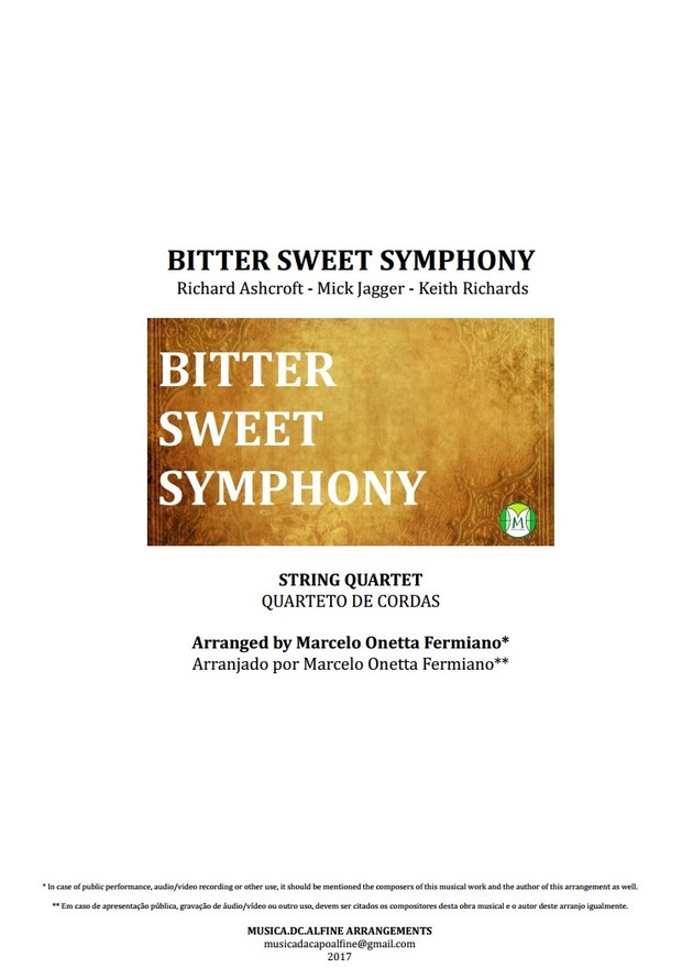 Bitter Sweet Symphony - The Verve - String Quartet - Score and Parts