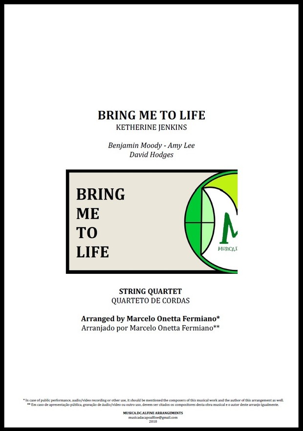 Bring Me To Life | Katherine Jenkins | String Quartet | Score and Parts Download